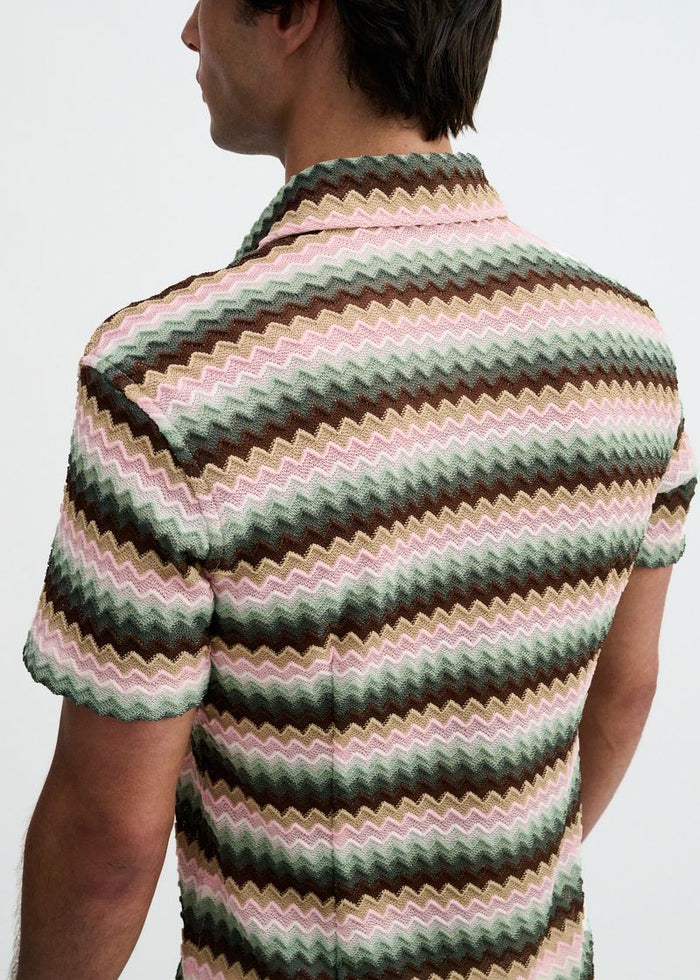 Forest/Moss Open Knit Stretch Chevron Short Sleeve Shirt St-24078
