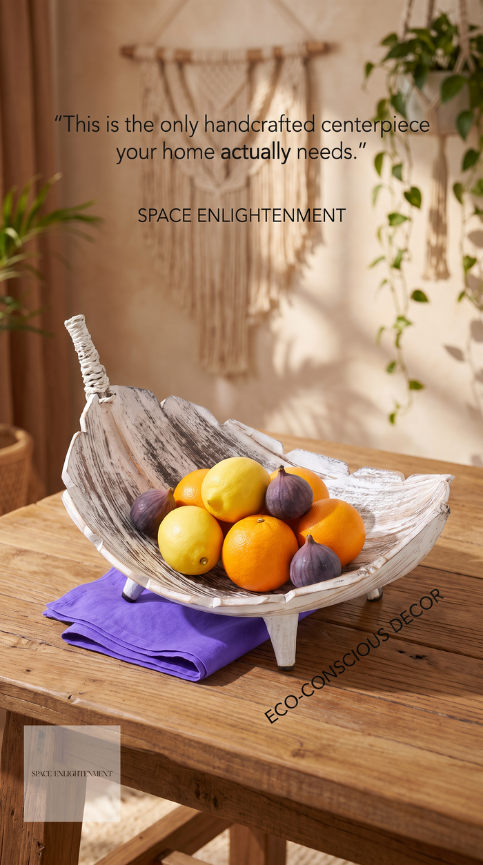 Fruit Bowl Coconut Leaf Whitewash Natural Texture - Large