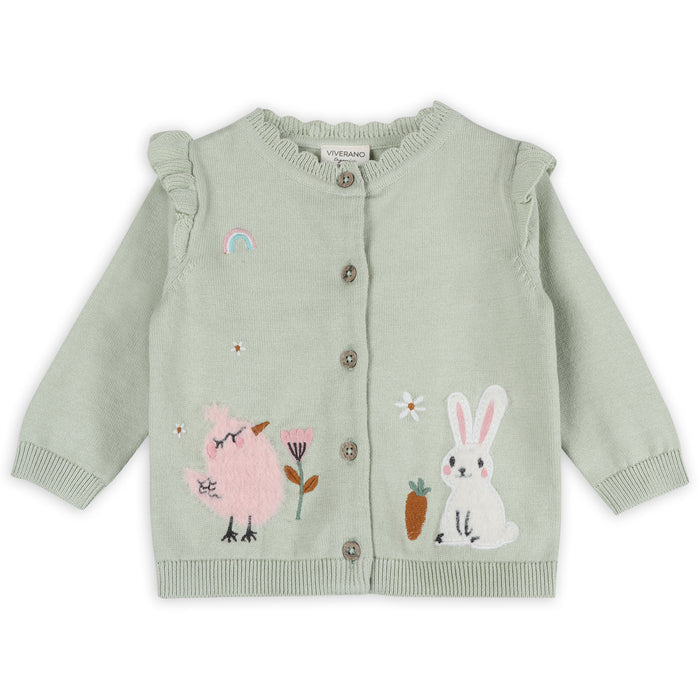 Furry Chick & Bunny Baby Knit Cardigan (Organic Cotton) - Front