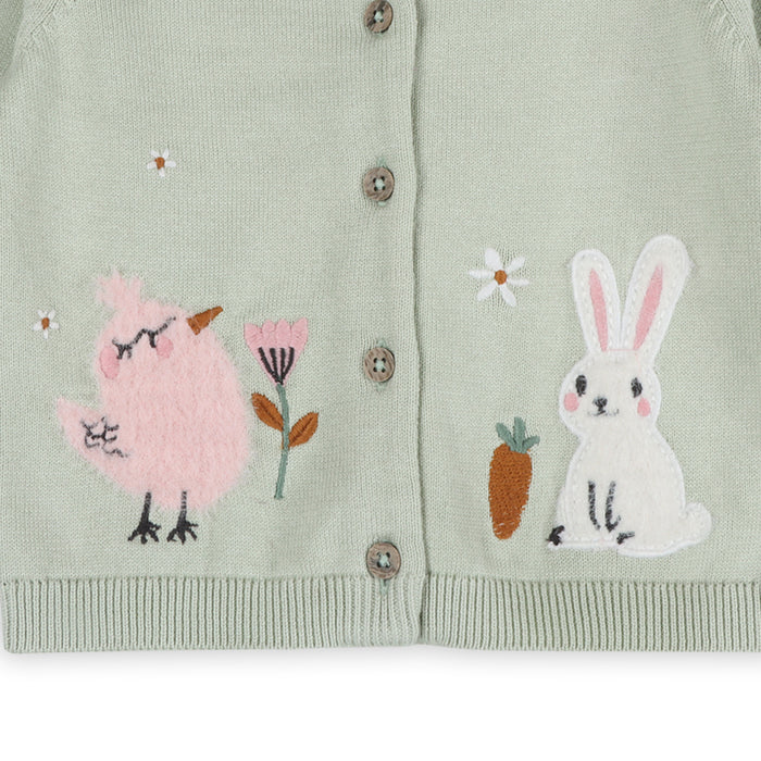 Furry Chick & Bunny Baby Knit Cardigan (Organic Cotton) - Detail