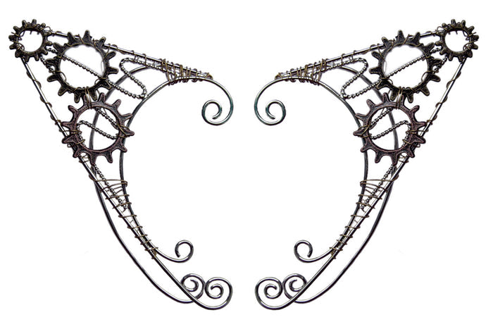Steampunk gear elf ear cuffs, adjustable, no piercing