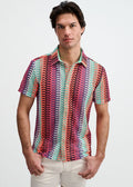 Gelato/Fuchsia Vertical Arrow Stripe Open Knit Short Sleeve Shirt St-24072