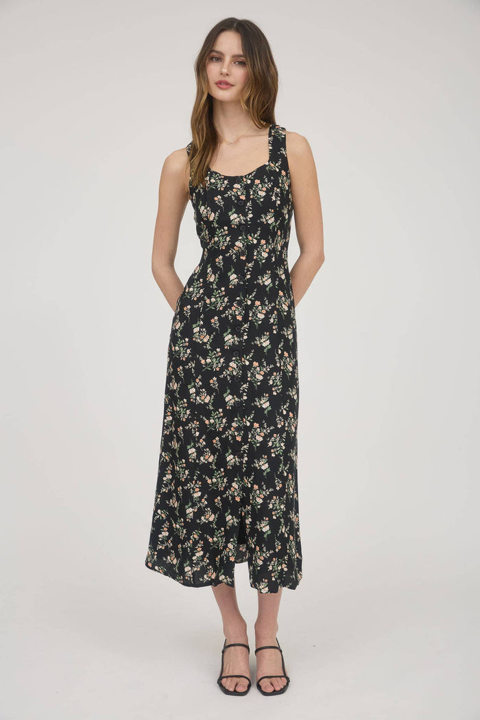 Gilly Black Floral Midi Dress