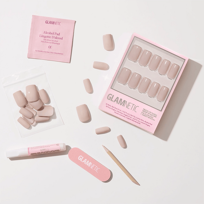 Glamnetic - Bare Bliss Press-On Nails | Medium Square Grey Nude Opaque Nails