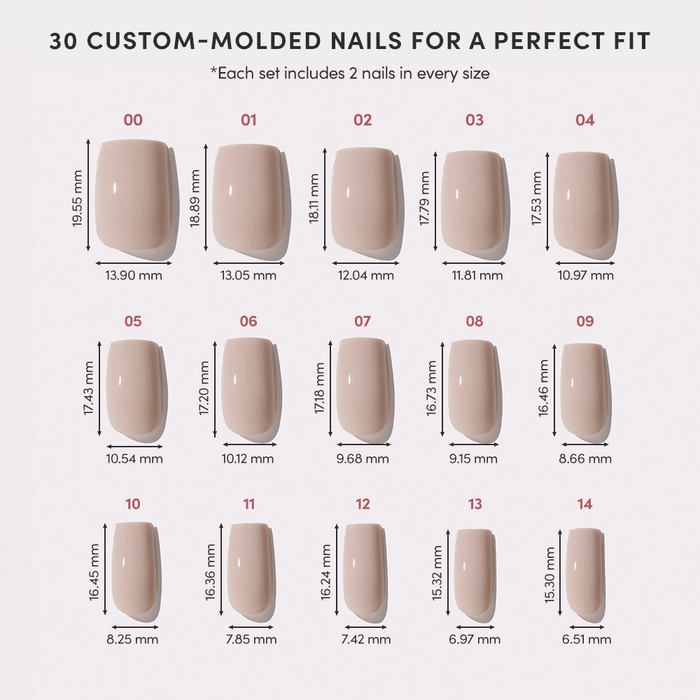 Glamnetic - Bare Bliss Press-On Nails | Medium Square Grey Nude Opaque Nails
