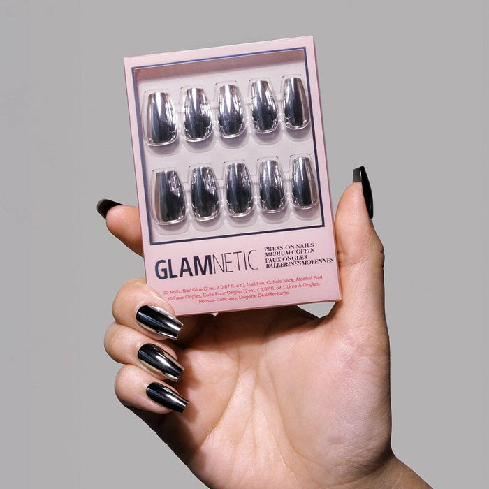 Glamnetic - Gunmetal Press-On Nails | Metallic Chrome Medium Nails