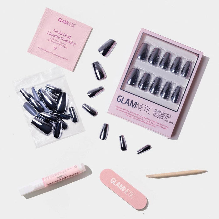 Glamnetic - Gunmetal Press-On Nails | Metallic Chrome Medium Nails
