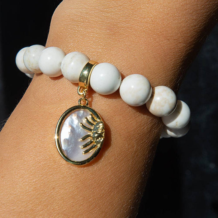 Gold Charm Sun Medallion Mother of Pearl