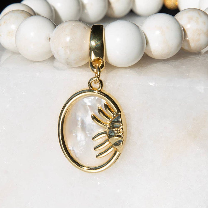 Gold Charm Sun Medallion Mother of Pearl