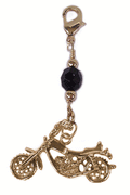 gold motorcycle charm with black faceted bead mini hair accessory front view