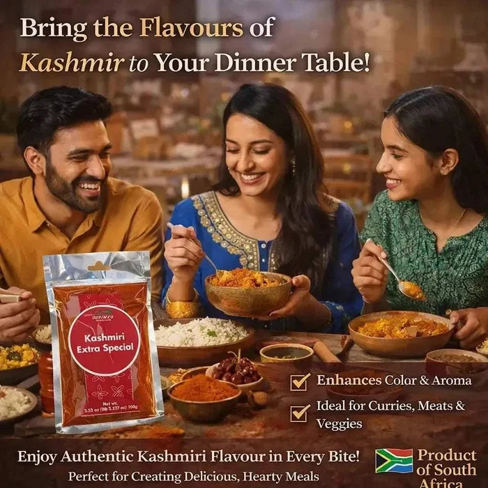 Gorima's Spice Kashmiri Extra Special Masala 100g resealable pack with vibrant aromatic blend for authentic Kashmiri cooking