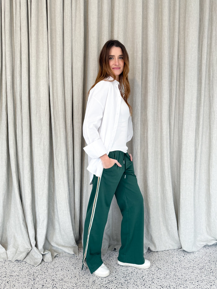 Green Track Pants Side Stripe