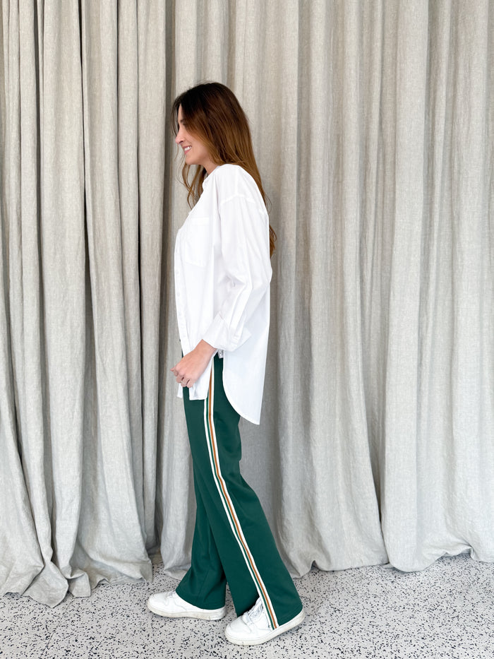 Green Track Pants Side Stripe