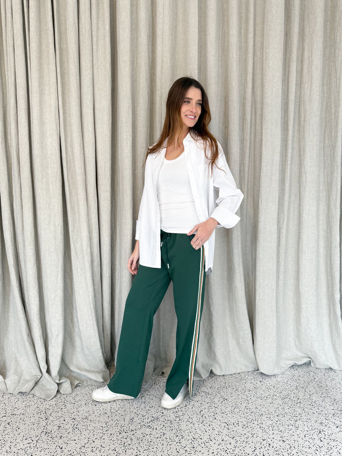 Green Track Pants Side Stripe