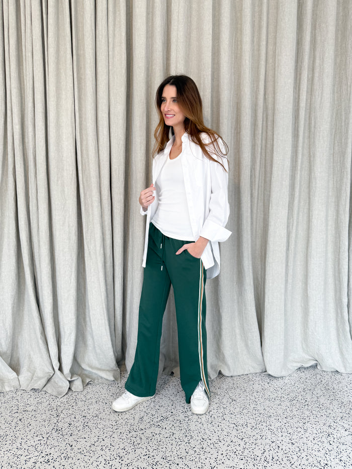 Green Track Pants Side Stripe