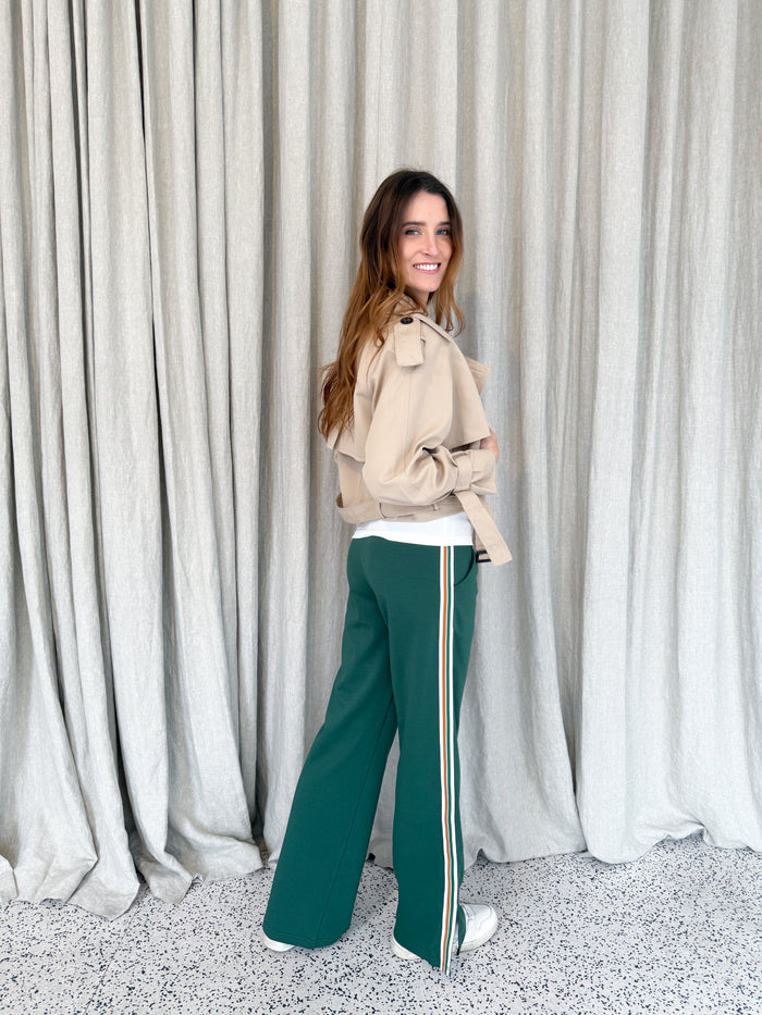 Green Track Pants Side Stripe
