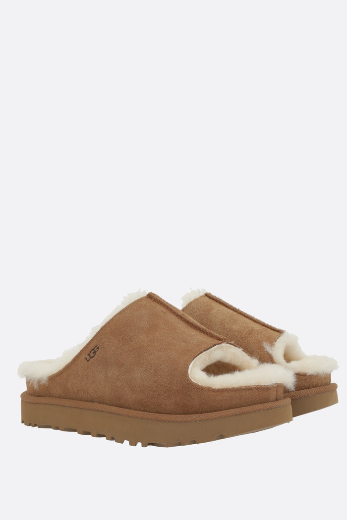 Greenport slide sandals in suede and shearling