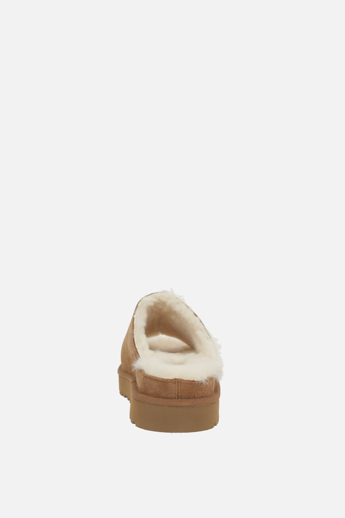 Greenport slide sandals in suede and shearling