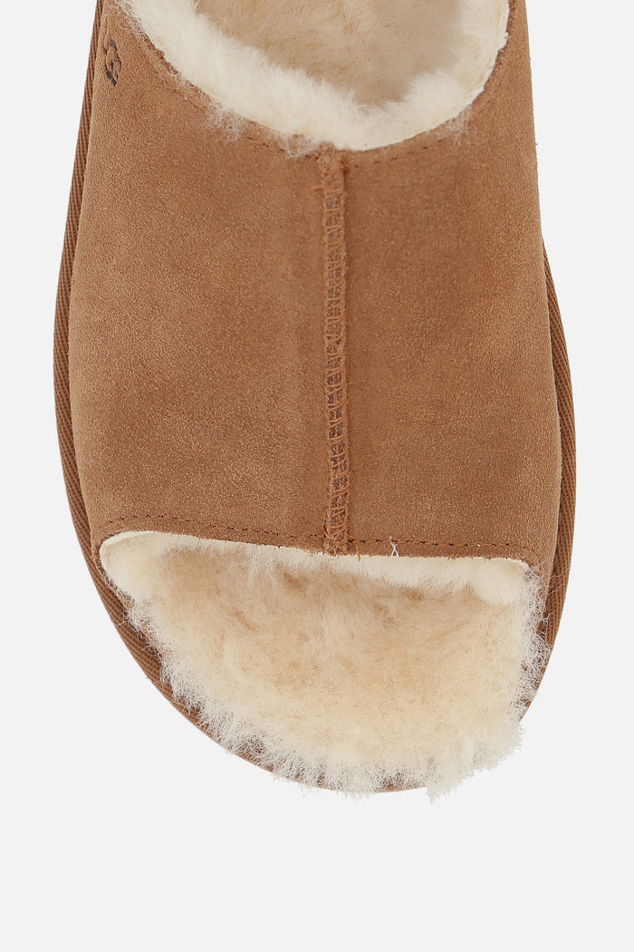 Greenport slide sandals in suede and shearling
