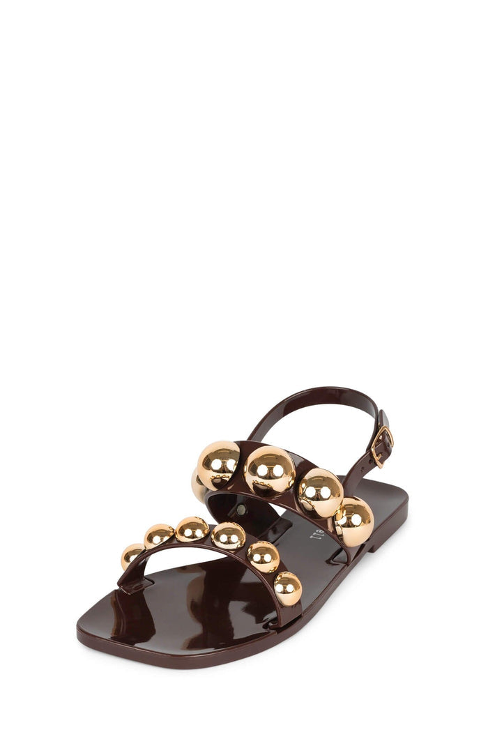 GUM-DROP Jeffrey Campbell Flat Sandals Dark Brown Gold _hover