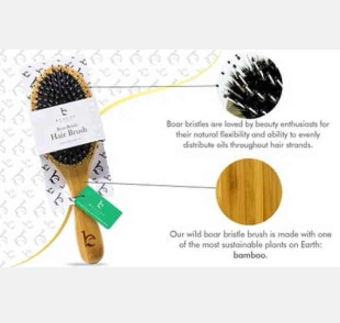 Hair Brush - Boar Bristle Brush with Detangling Nylon Pins