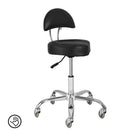 Sam Villa Signature Series Cutting Stool, professional hydraulic adjustable cutting chair with thick memory foam seat, supportive backrest, and adjustable footrest, ergonomic design for comfort and posture support, smooth rolling casters, ideal for hairdressers and stylists to reduce fatigue and promote healthy working posture in the salon
