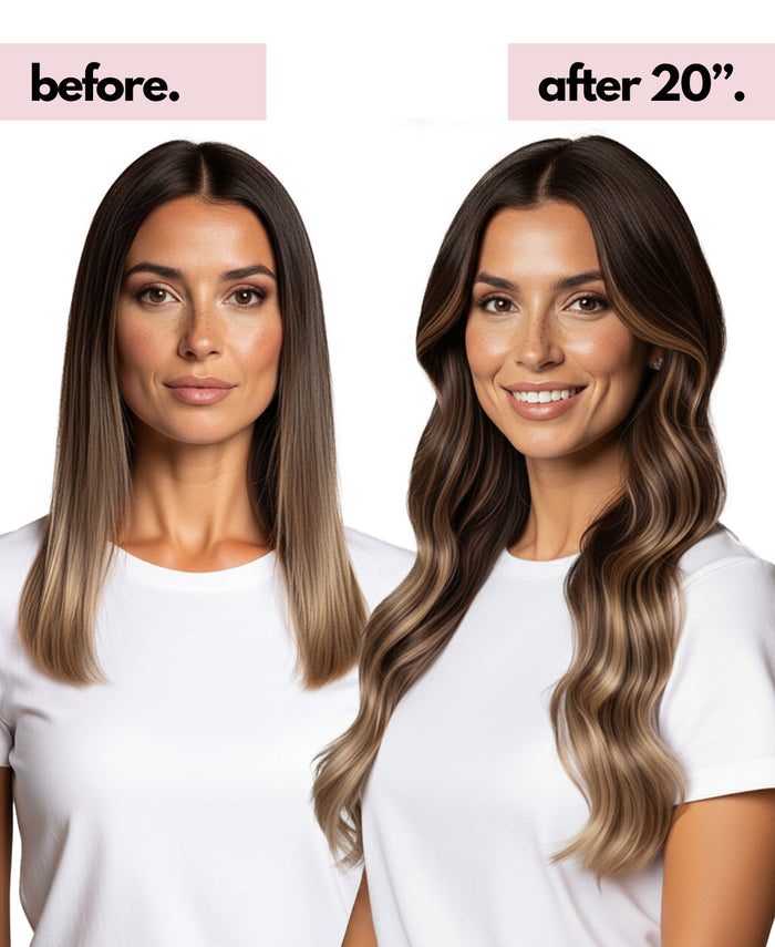 halo one-step hair extensions ash brown balayage.