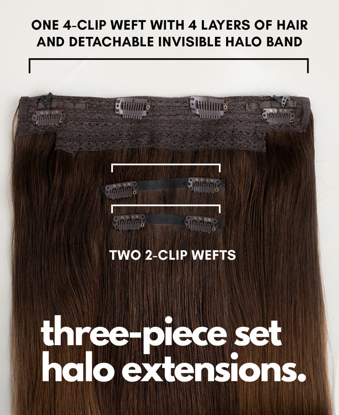 halo one-step hair extensions brown melt.