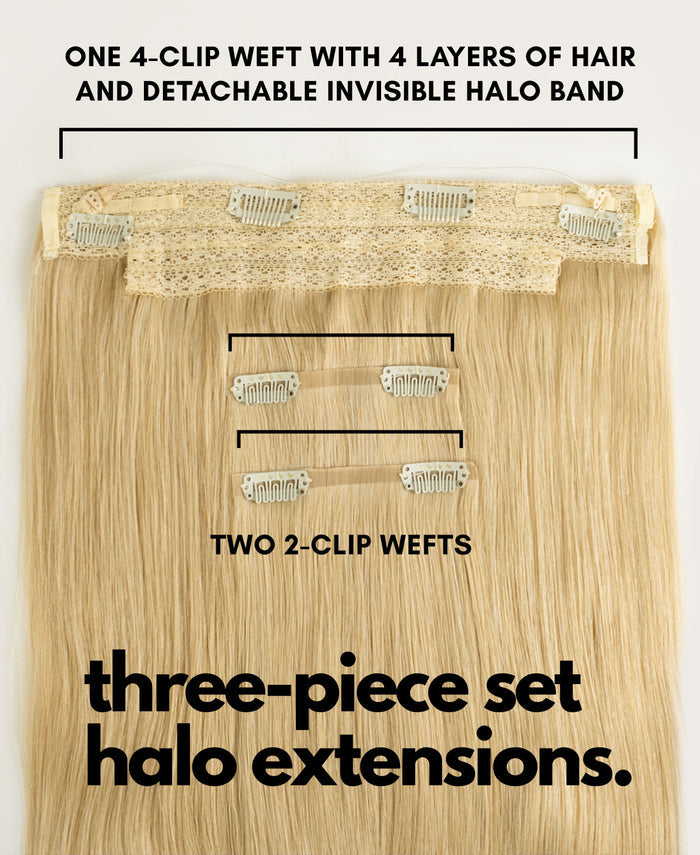 halo one-step hair extensions dirty blonde.