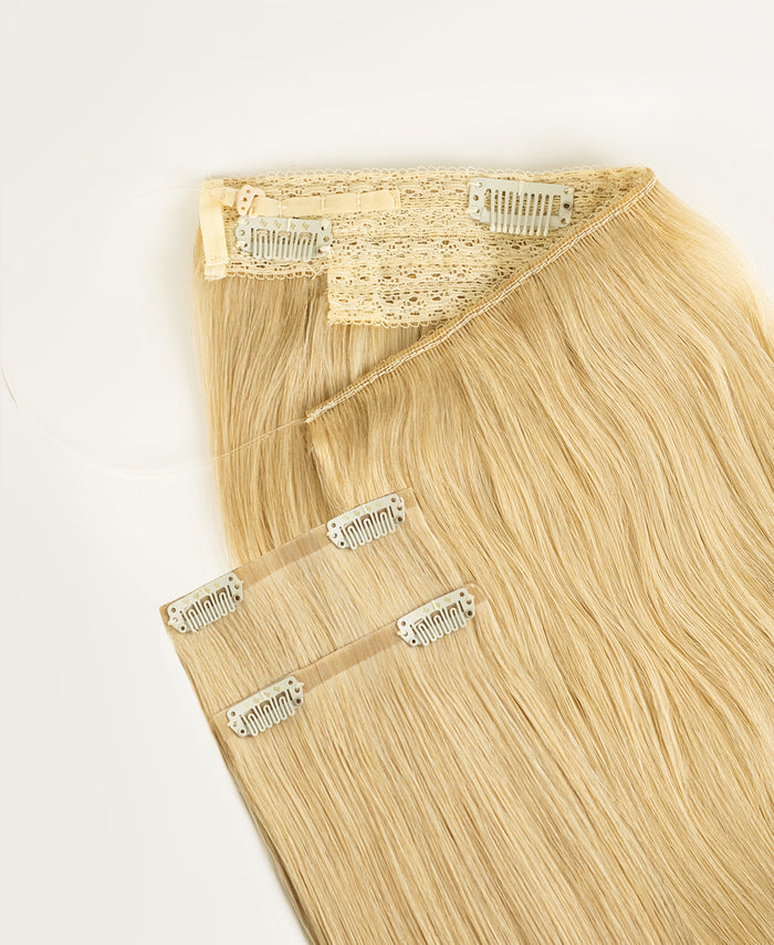 halo one-step hair extensions dirty blonde.