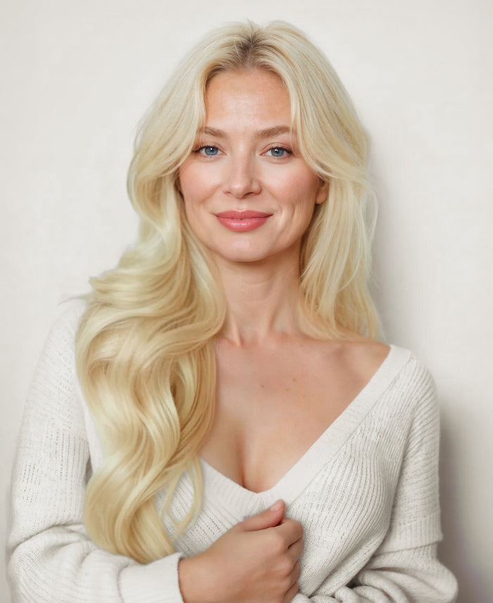 halo one-step hair extensions dirty blonde.