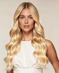 halo one-step hair extensions golden highlights.