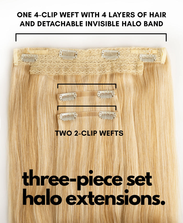 halo one-step hair extensions golden highlights.