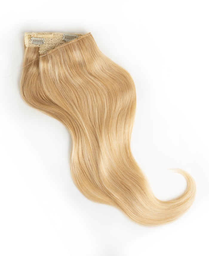 halo one-step hair extensions golden highlights.