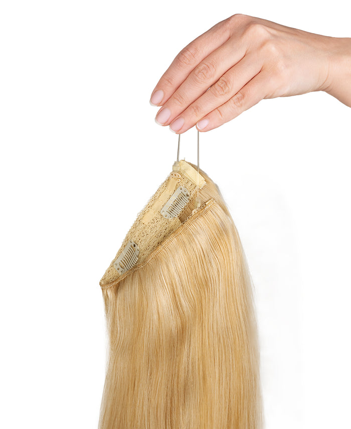 halo one-step hair extensions golden highlights.