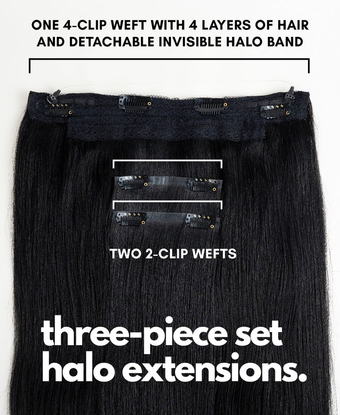 halo one-step hair extensions jet black.