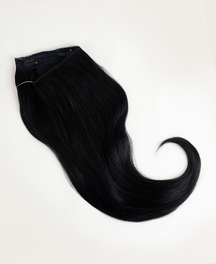 halo one-step hair extensions jet black.