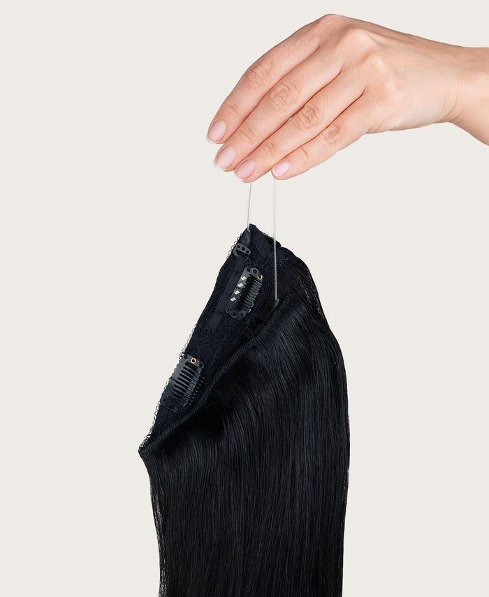 halo one-step hair extensions jet black.