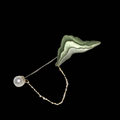 Handmade Chanhua Mountain Brooch - Green Thread with Pearl Chain