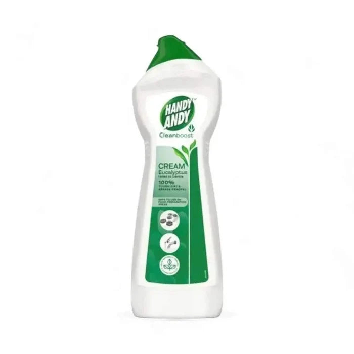 Handy Andy Cream Eucalyptus 750ml bottle for tough dirt and grease removal with eco-friendly formula and recycled plastic packaging