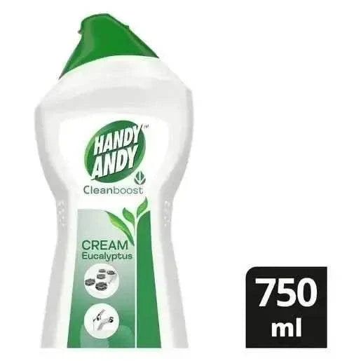 Handy Andy Cream Eucalyptus 750ml bottle for tough dirt and grease removal with eco-friendly biodegradable fragrance and recycled plastic packaging