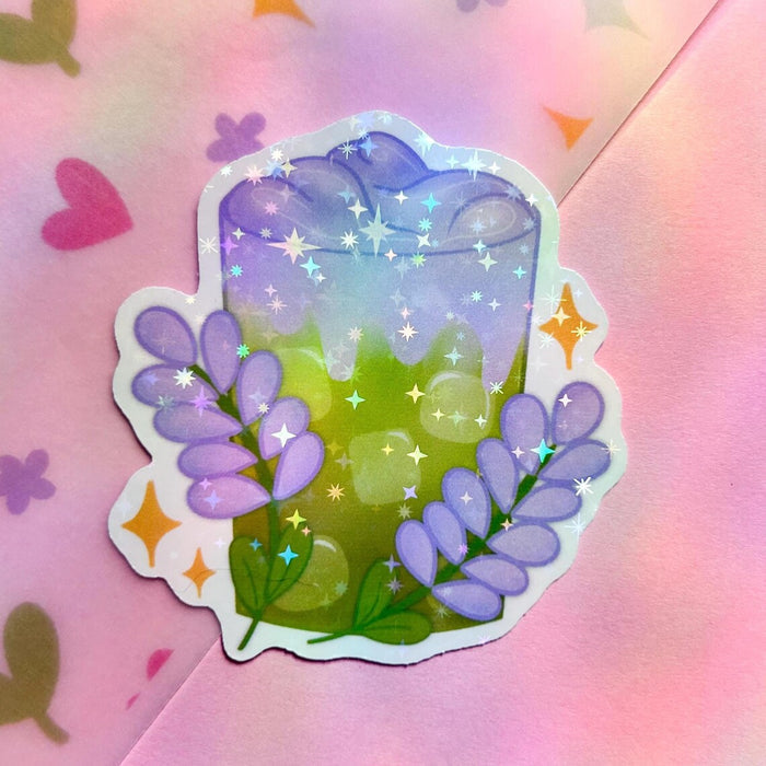 Happy Arden Lavender Matcha Latte Holographic Vinyl Sticker