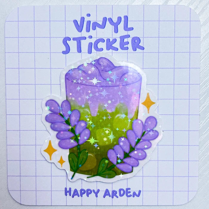 Happy Arden Lavender Matcha Latte Holographic Vinyl Sticker