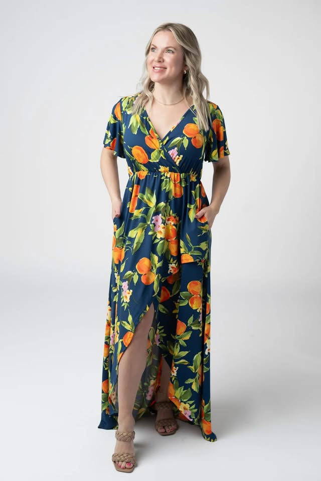 Harley High-Low Dress - Navy Citrus