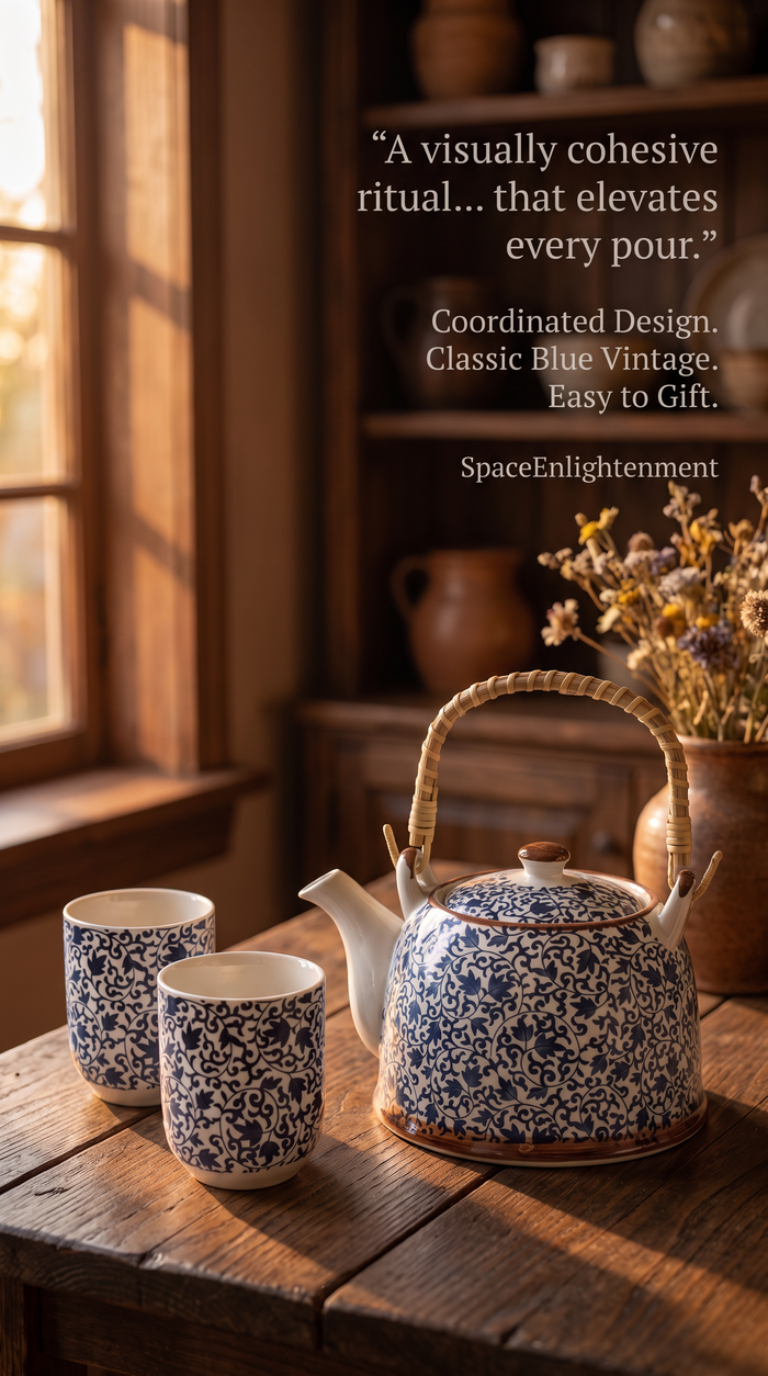 Herbal Teapot Set - Blue Pattern