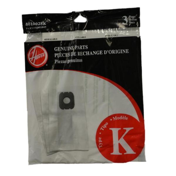 Hoover K Vacuum Bags, 3pk, Part 4010028K