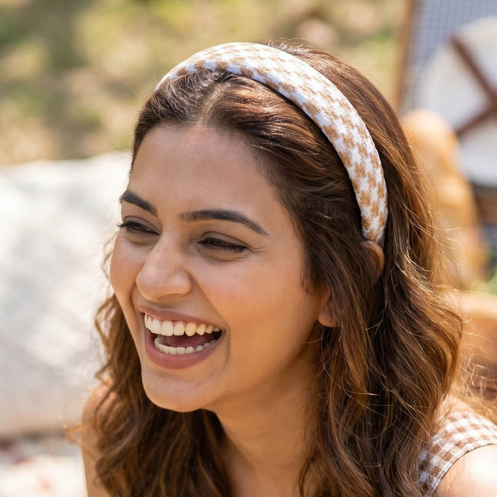 Houndstooth Puff Hair Band- Shades of Brown