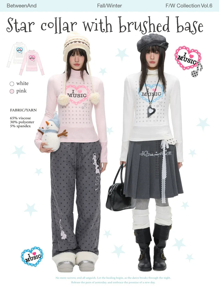 I love music star collar thermal long sleeve top