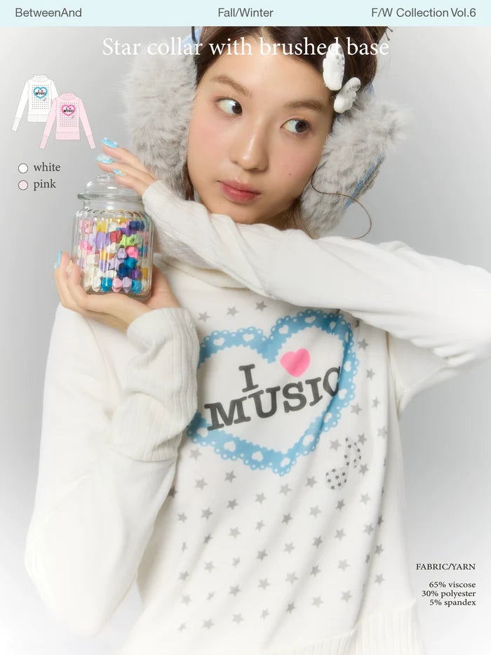 I love music star collar thermal long sleeve top