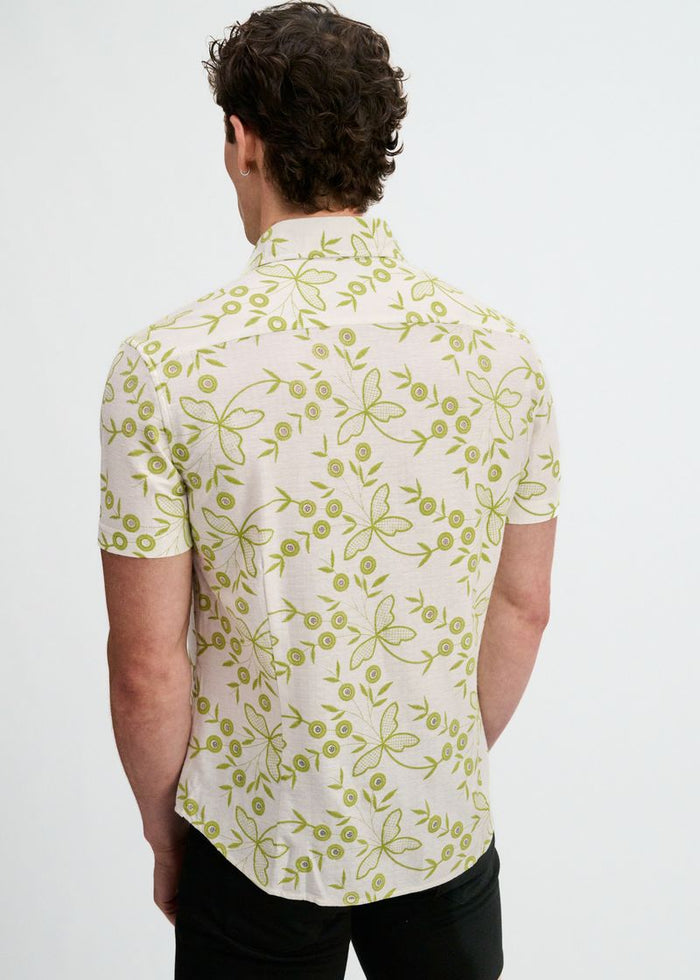 Ivy/White Printed Stretch Eyelet Knit Short Sleeve Shirt St-24077